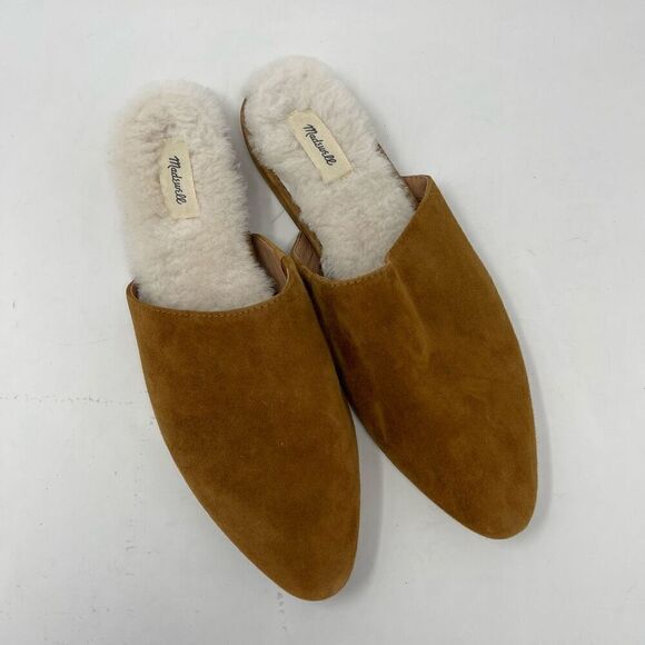 Madewell Brown The Suede Kasey Mule Faux Shearling Flats Slides Size 8 - Picture 1 of 7